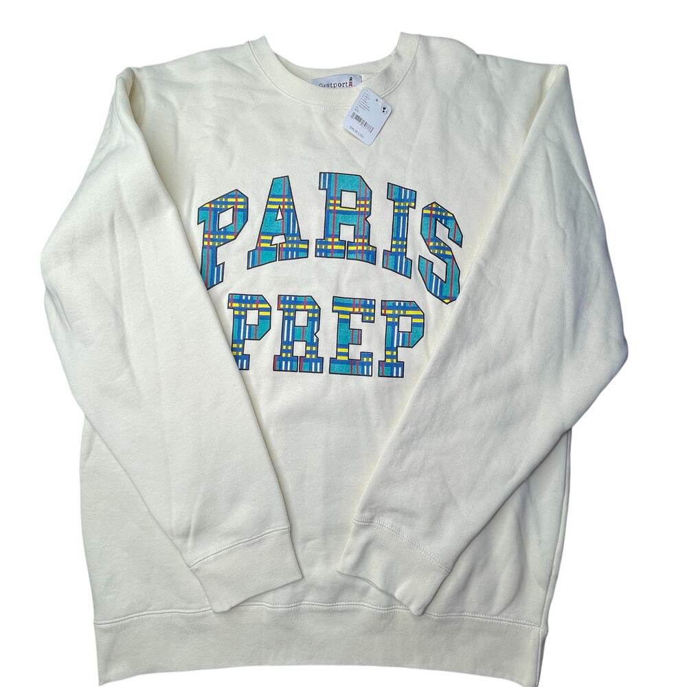 Free People First Port Paris Prep Graphic Sweatshirt size XSmall New Ivory - Picture 6 of 7